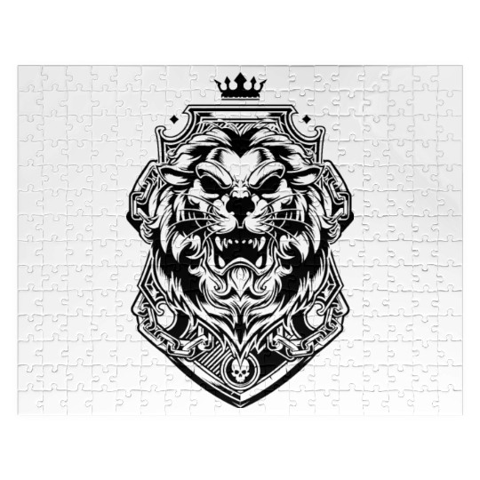 Lion king of beasts tattoo shape king crown Jigsaw Puzzles