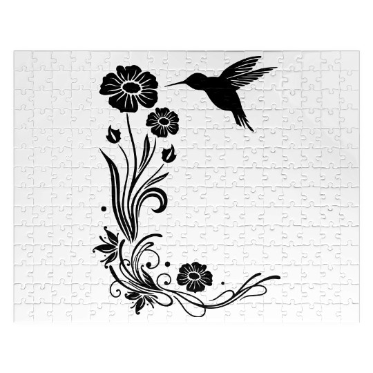 Hummingbird, colibri with hibiscus Jigsaw Puzzles