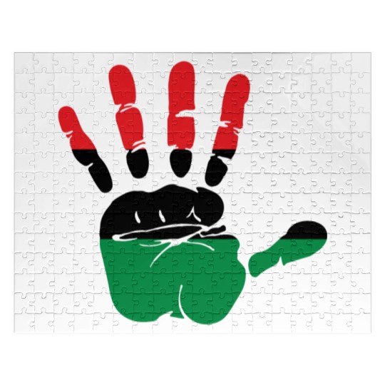 Pan African Flag Hand Print Sign Afro- American Jigsaw Puzzles
