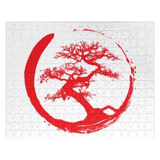 Zen Bonsai Tree in Enso Circle (red) Jigsaw Puzzles