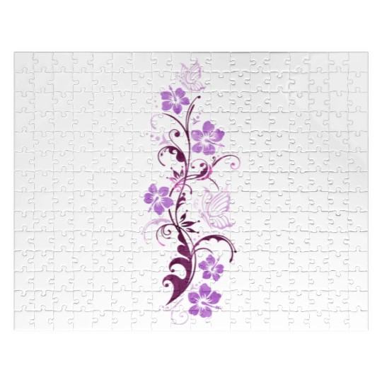 Tendril with hibiscus and butterflies, watercolor Jigsaw Puzzles