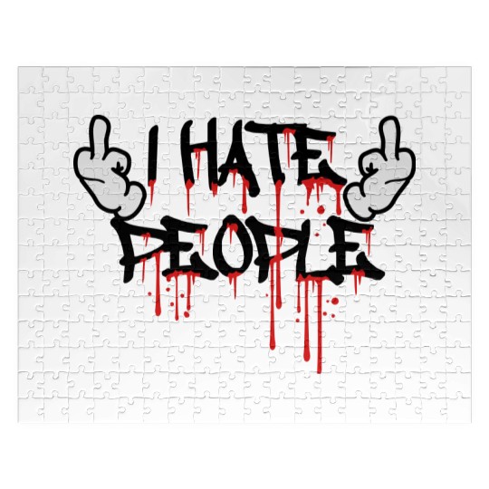 cool i hate people text graffiti spray drop blood Jigsaw Puzzles