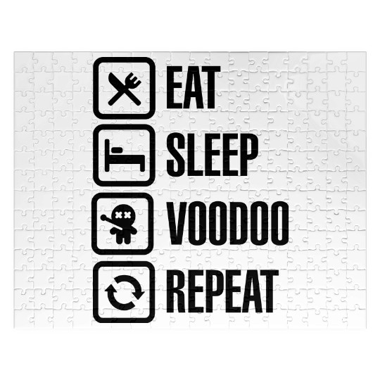 Eat sleep voodoo repeat black magic voodoo doll Jigsaw Puzzles
