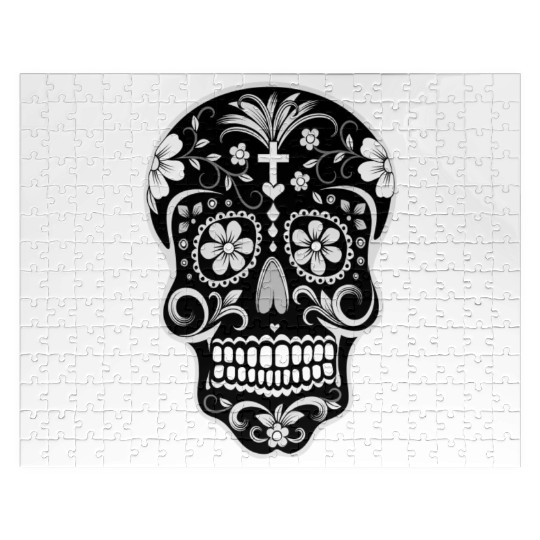 Day Of The Dead Sugar Skull Black Jigsaw Puzzles