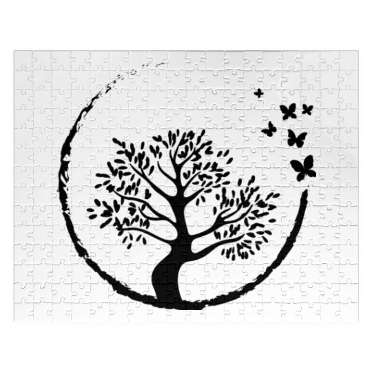 Bonsai Tree Butterfly Enso Circle Buddhist Zen Jigsaw Puzzles