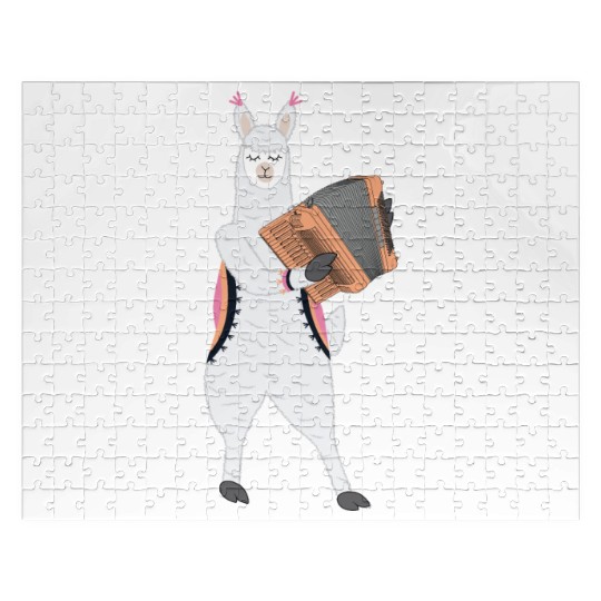 Cute Alpaca Llama Playing Accordion Musician Gift Jigsaw Puzzles