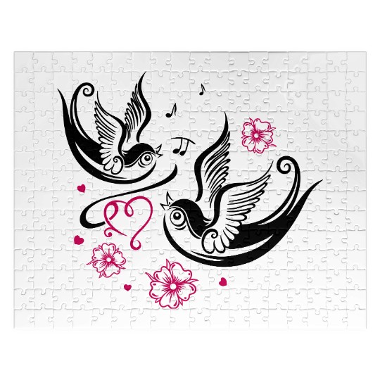 Sakura Cherry Blossom Swallow Birds Spring Flowers Jigsaw Puzzles