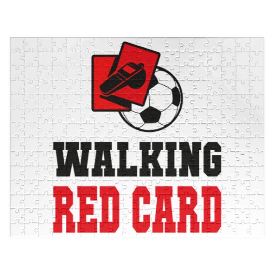 Walking red card referee soccer design Jigsaw Puzzles