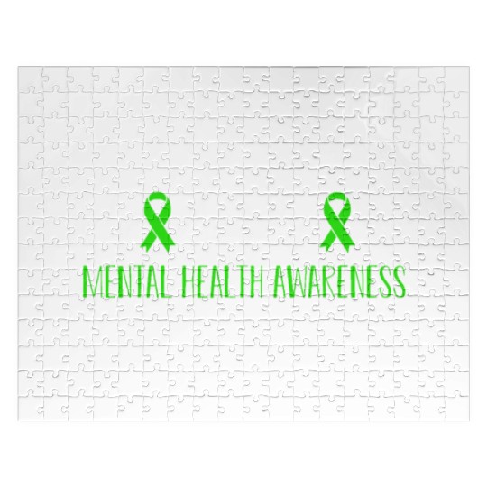 Green Ribbon Heart Beat Mental Health Awareness Jigsaw Puzzles