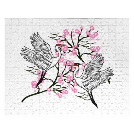 Crane Cherry Blossom Japanese traditional gift Jigsaw Puzzles
