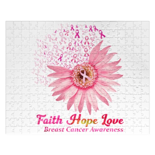Faith Hope Love Breast Cancer Awareness Flower Pin Jigsaw Puzzles