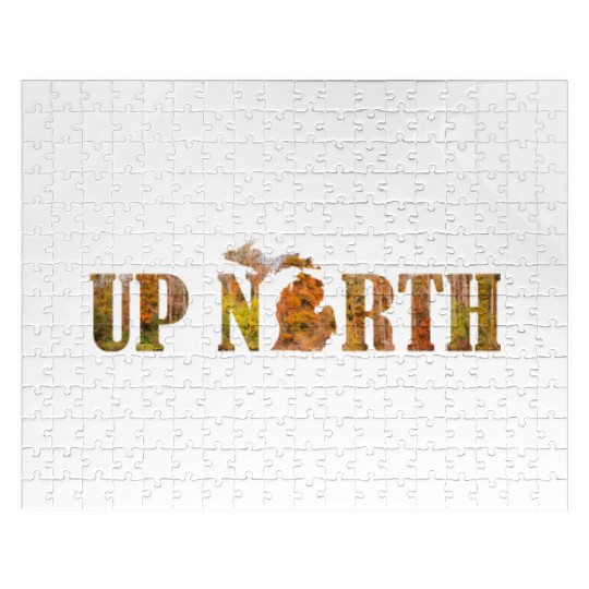 Up North Michigan Fall Leaves Silhouette Design Jigsaw Puzzles