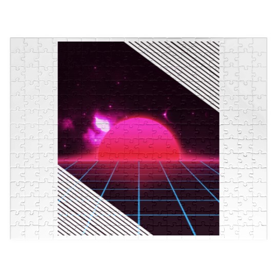 Sundown sunrise Scenery in a Retro 80s 90s Grid Jigsaw Puzzles