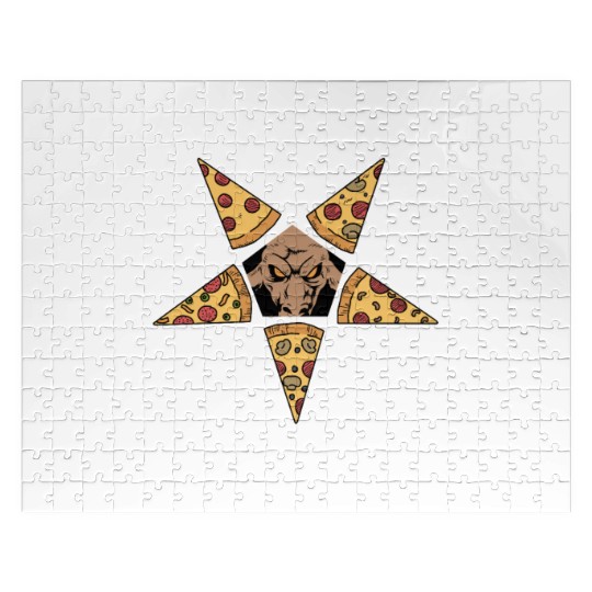 Baphomet Pentagram Lucifer Eat Pizza Hail Satan Jigsaw Puzzles