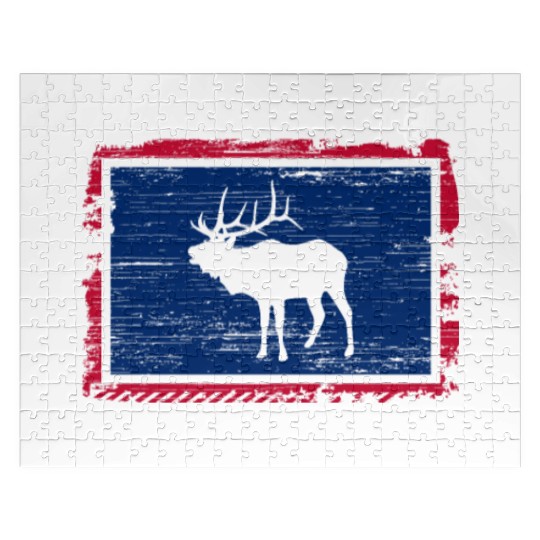 Wyoming Flag Elk Hunting Season For Deer Hunter Jigsaw Puzzles
