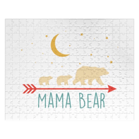 Mama Bear with 2 Cubs Retro Mother's Day Jigsaw Puzzles