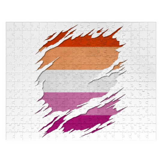 Lesbian Pride Flag Ripped Reveal Jigsaw Puzzles