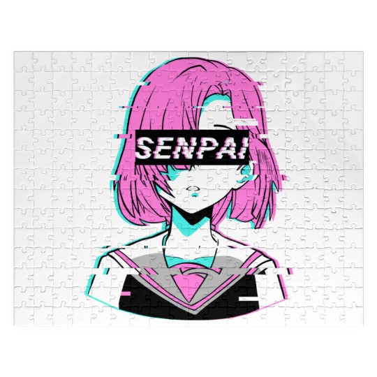 Aesthetic Vaporwave Anime Girl - Notice Me Senpai Jigsaw Puzzles