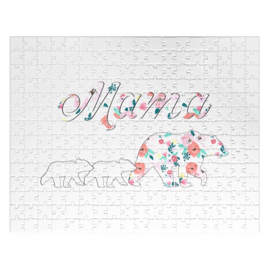 Floral Mama Bear Mom of 2 Mama Bear and Cubs Jigsaw Puzzles