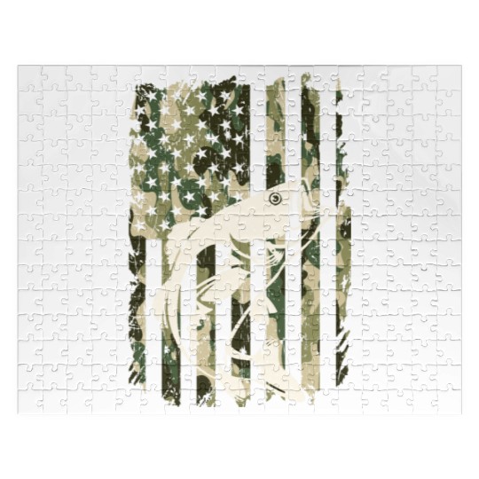 Camouflage American Flag Bass Fishing Jigsaw Puzzles