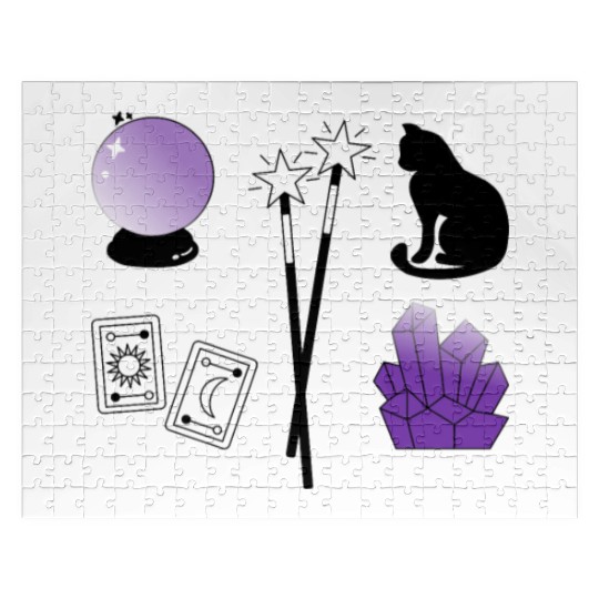 witch magic wand crystal ball tarot crystal cat Jigsaw Puzzles