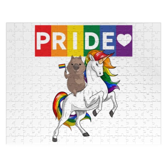 LGBT Gay Pride Wombat Riding Rainbow Unicorn Jigsaw Puzzles