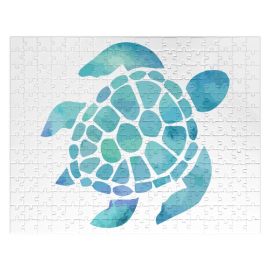 Sea Turtle Watercolor Blue Jigsaw Puzzles