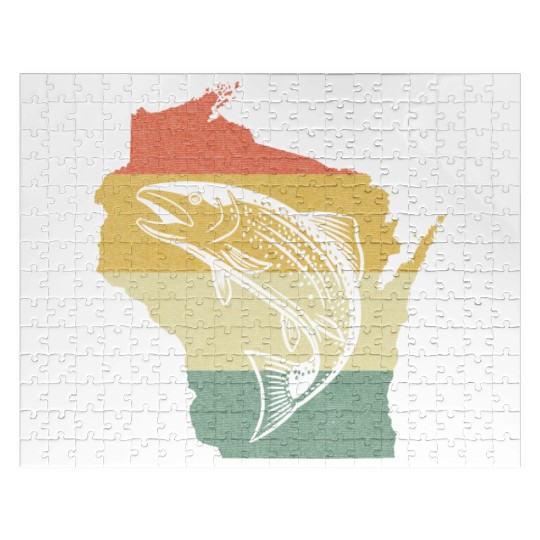 Vintage Retro Sunset Wisconsin Fishing Jigsaw Puzzles