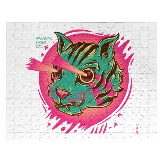 Laser Cat in Synthwave Look Jigsaw Puzzles