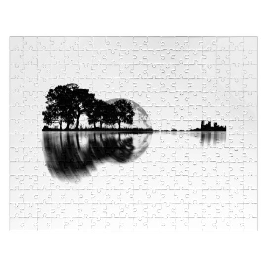 Guitar - Nature Reflection With Moon Jigsaw Puzzles