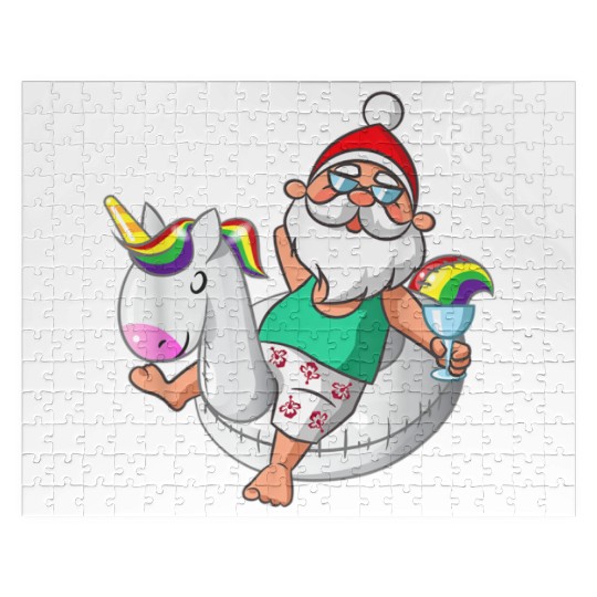 Christmas in July Santa Hawaiian Unicorn Swim Jigsaw Puzzles