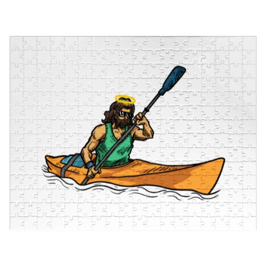 Cool Jesus Rowing Kayak Paddling Gift Idea Jigsaw Puzzles