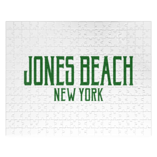Jones Beach New York Vintage Text Green Print Jigsaw Puzzles