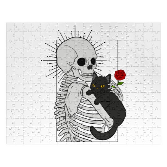 Black Demonic Cat Skeleton Hail Satan Death Metal Jigsaw Puzzles