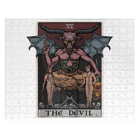 The Devil Tarot Card Halloween Baphomet Satanic Ba Jigsaw Puzzles