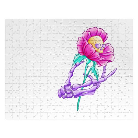 Til Death Valentine Skeleton Hand Skull Flower Jigsaw Puzzles