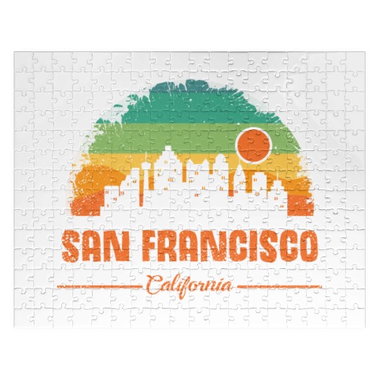 San Francisco California Vintage Retro Stripe Jigsaw Puzzles