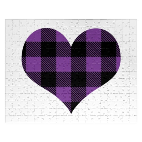 Buffalo Plaid Purple Heart Valentines Day Gift Jigsaw Puzzles