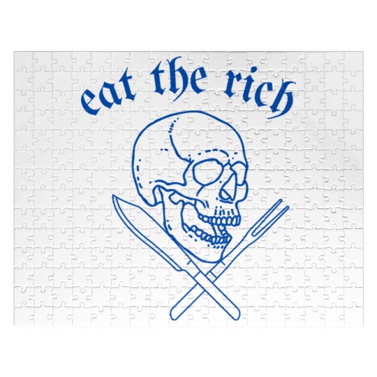 Eat The Rich - Skull and Cross Knives (blue) Jigsaw Puzzles