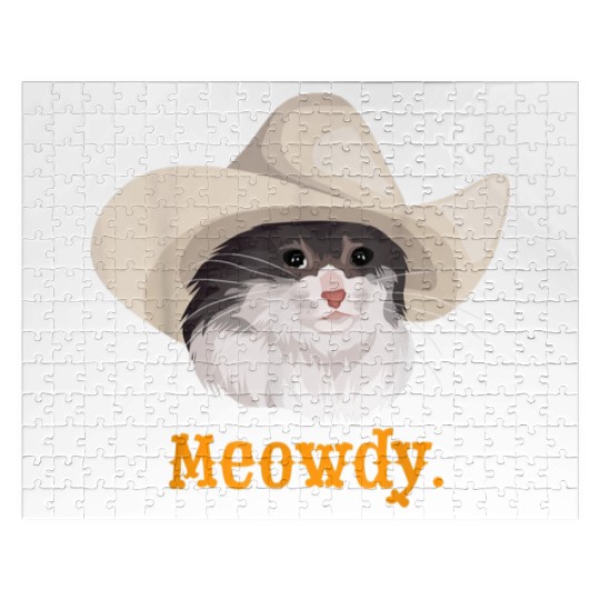 Meowdy Sad Cat Wearing a Cowboy Hat Meme Jigsaw Puzzles