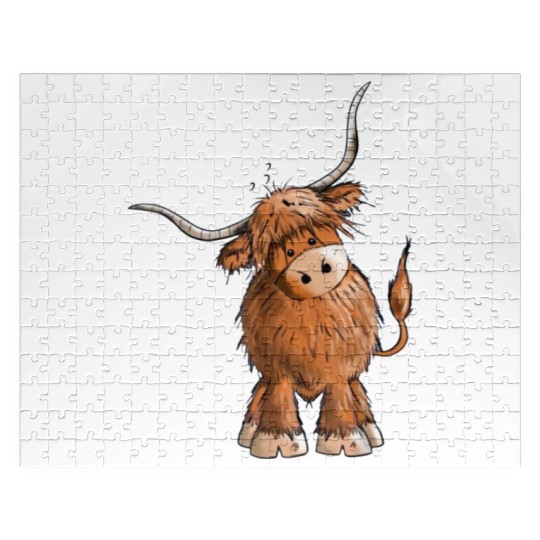 Fluffy and funny scottish highland cow Jigsaw Puzzles