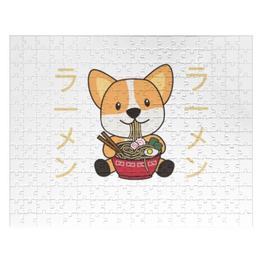Corgi Powered By Ramen Cute Kawaii Noodle Dogs Jigsaw Puzzles