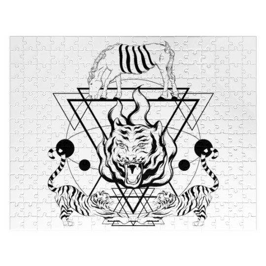 TIGER HORSE TRIANGLE TRIPPY ART Jigsaw Puzzles