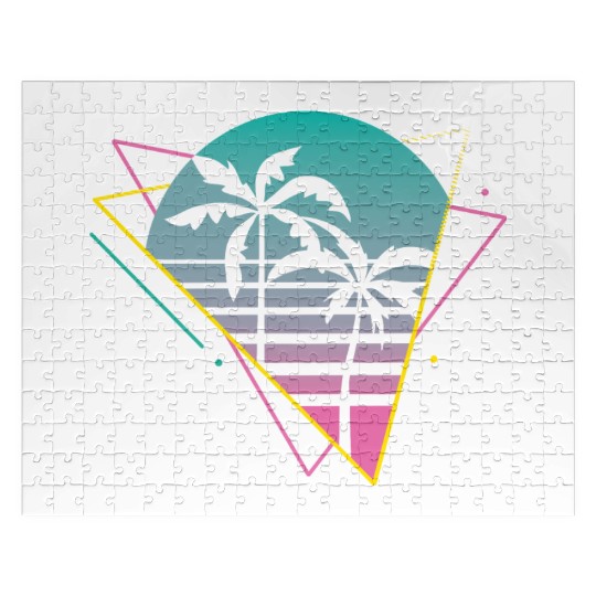 Vaporwave palm trees sunset retro neon vintage 80s Jigsaw Puzzles