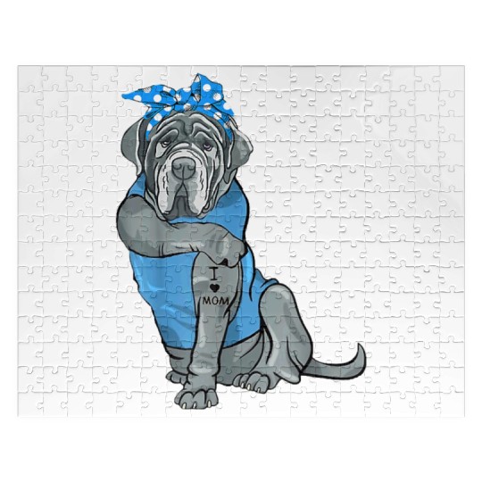 Neapolitan Mastiff Dog Tattoo I Love Mom Jigsaw Puzzles