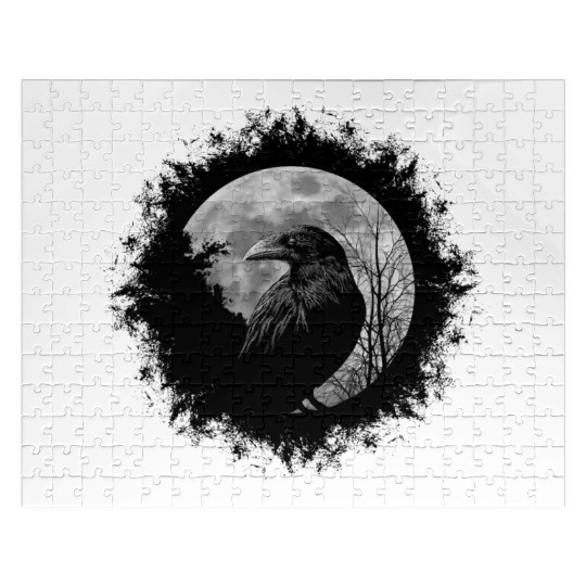 Mystic Black Crow Artwork Full Moon Raven Jigsaw Puzzles