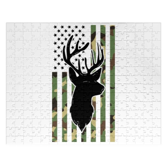 Camouflage American Flag Deer Hunting Jigsaw Puzzles