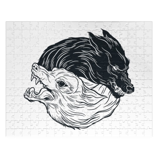 Wolf yin yang meditation philosophy symbol Jigsaw Puzzles