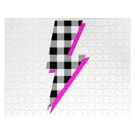 Buffalo Plaid Lightning Bolt Pink Shadow Graphic P Jigsaw Puzzles