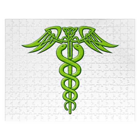 Green Celtic Knot Caduceus Jigsaw Puzzles
